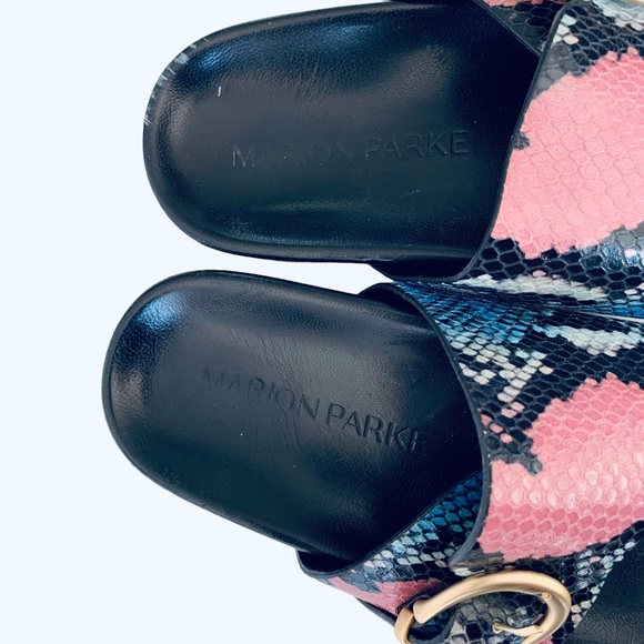 MARION PARKE CYRUS PYTHON PRINT BUCKLE SLIDE SANDALS - Picture 5 of 16